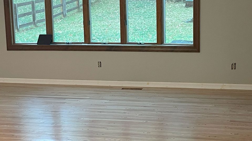 Refinished hardwood flooring, living room renovation in Mason, Ohio